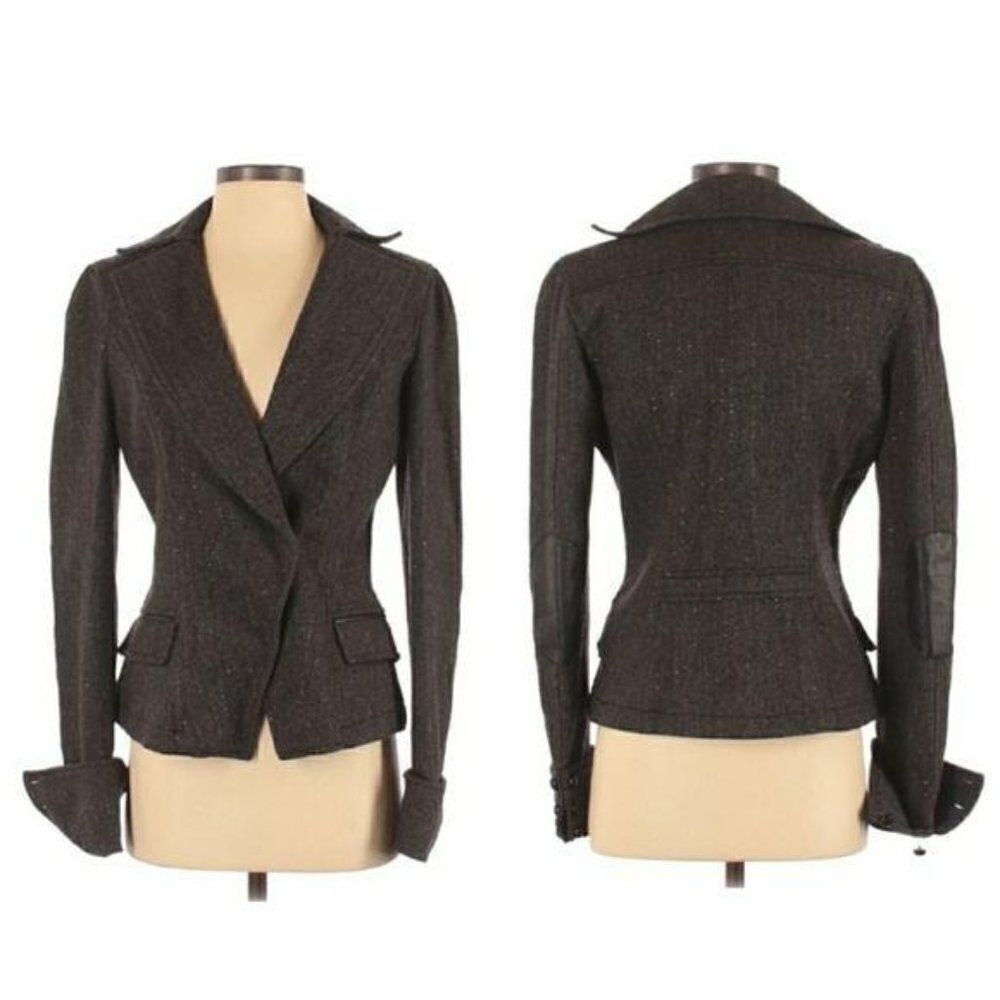 Calvin Klein 205w39nyc Blazer 2‎ Runway Wool Fitted Elbow Patch Herringbone
